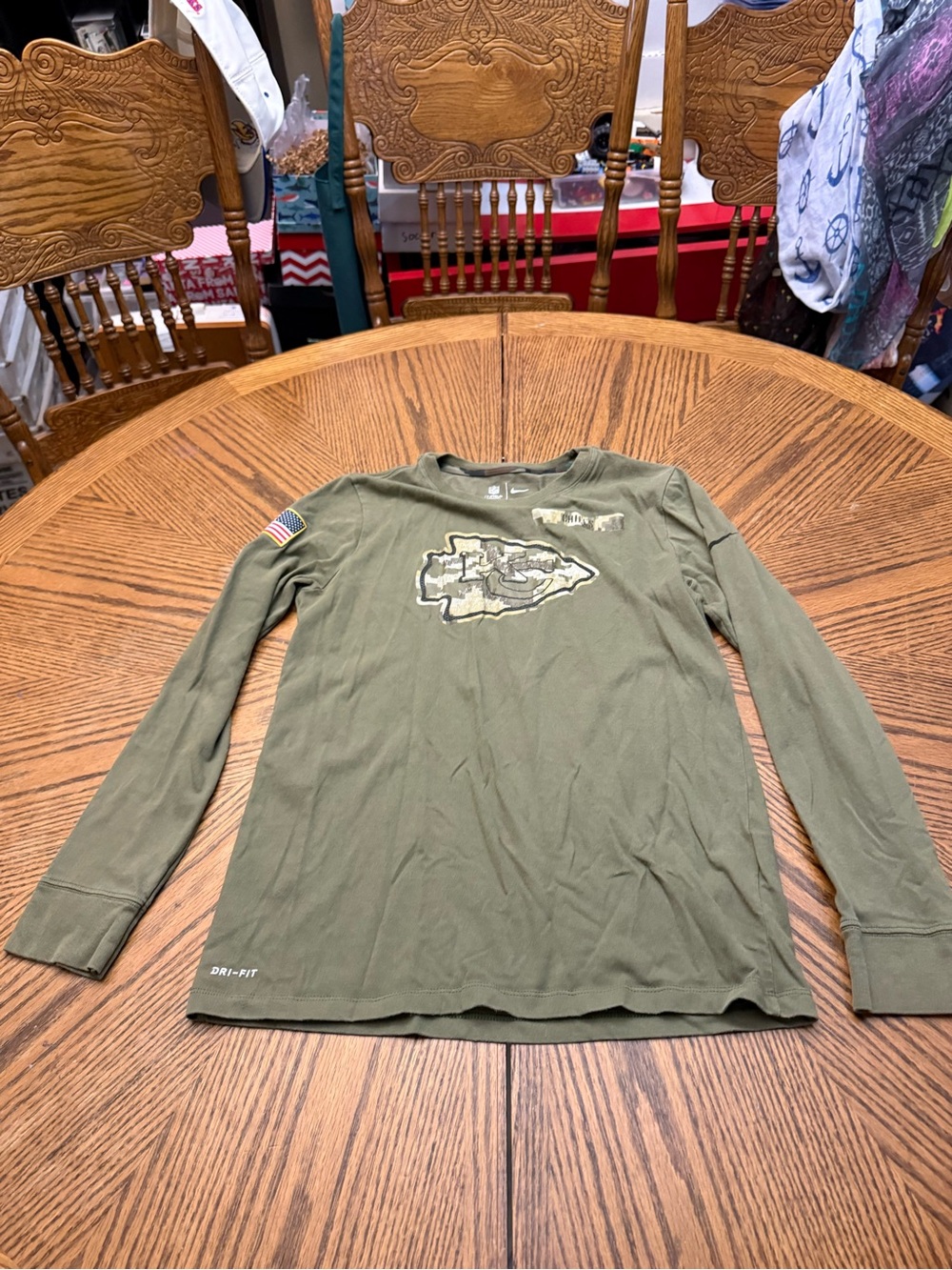 Nike Olive Green Long Sleeve Kansas City Chiefs Dri-FIT Shirt